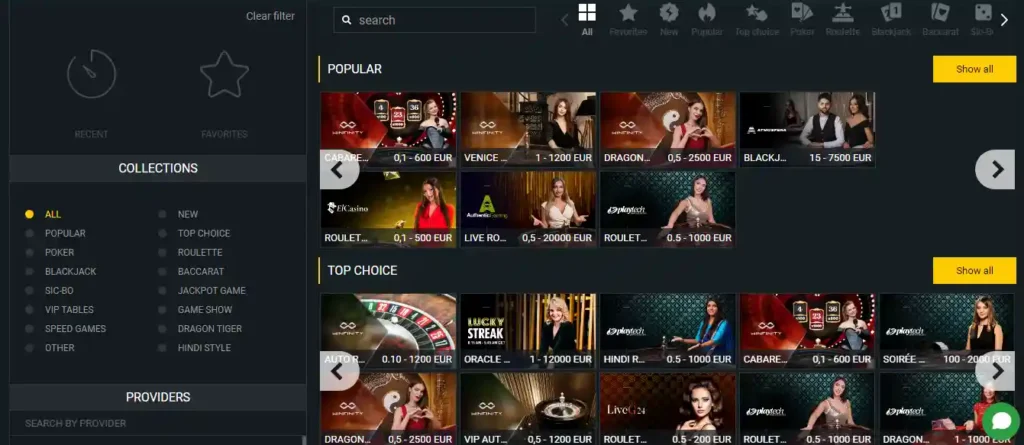 Full Betwinner games lobby